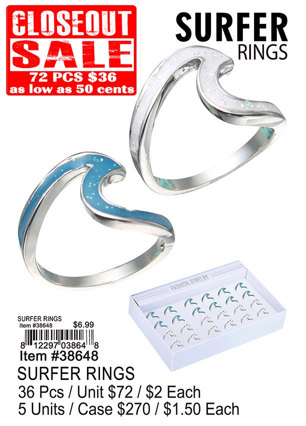 Surfer Rings - Closeout - Closeout 72 Pcs.